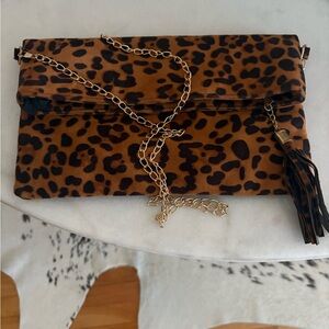 Faux suede leopard bag